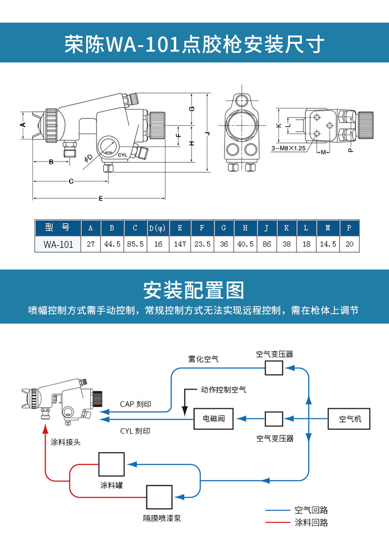 贴牌定制wa101流水线往复式高雾化自动喷枪荣陈wa200