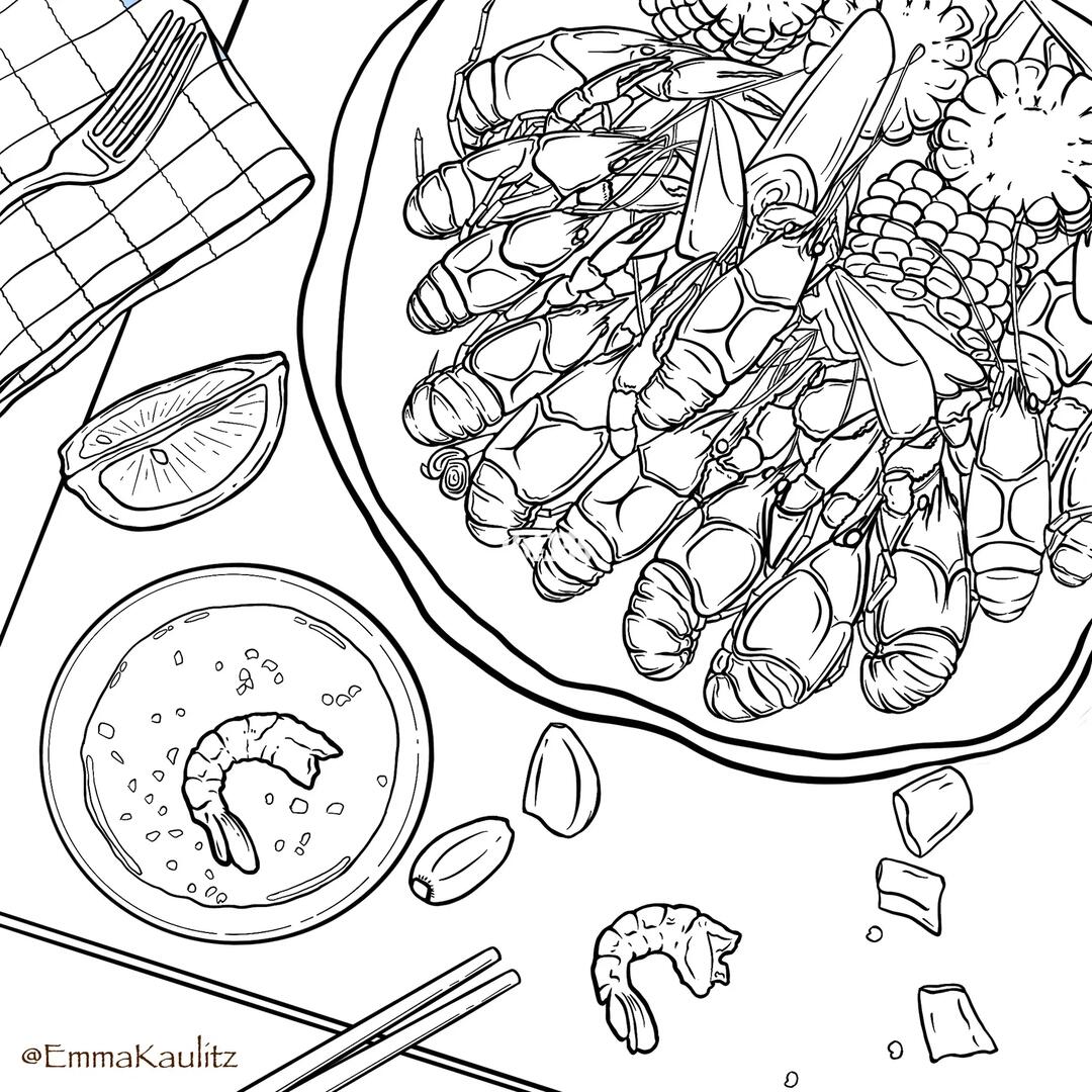 ipad日系食物线稿风/麻辣小龙虾02