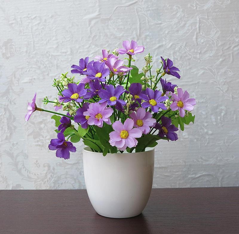 客厅家居仿真玫瑰花假花雏菊套装饰品假植物迷你塑料小花盆栽摆件