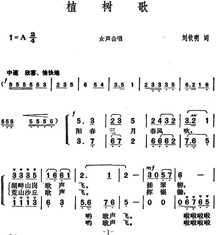 植树歌(刘钦明词 胡俊成曲)