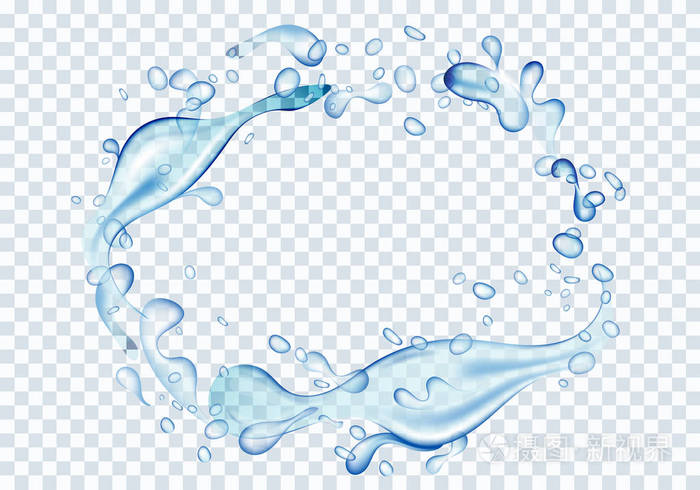 三维插图中透明背景下的水化液体效应,溅水和液体质地