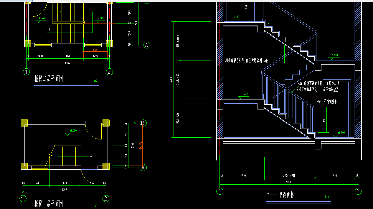 一层楼三跑楼梯且每一段不一样的该怎么画