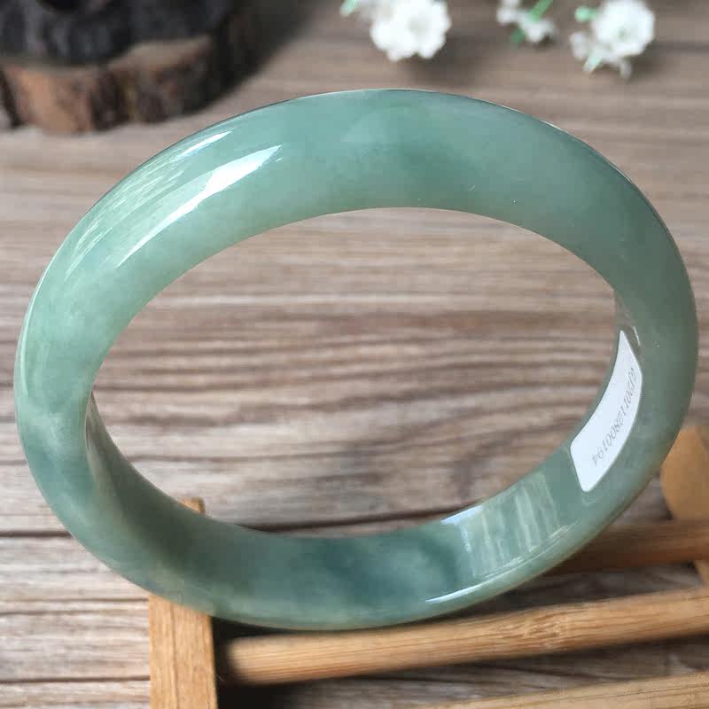老坑a货翡翠手镯57mm油青绿色飘花珠宝带鉴定证书天然缅甸玉镯子