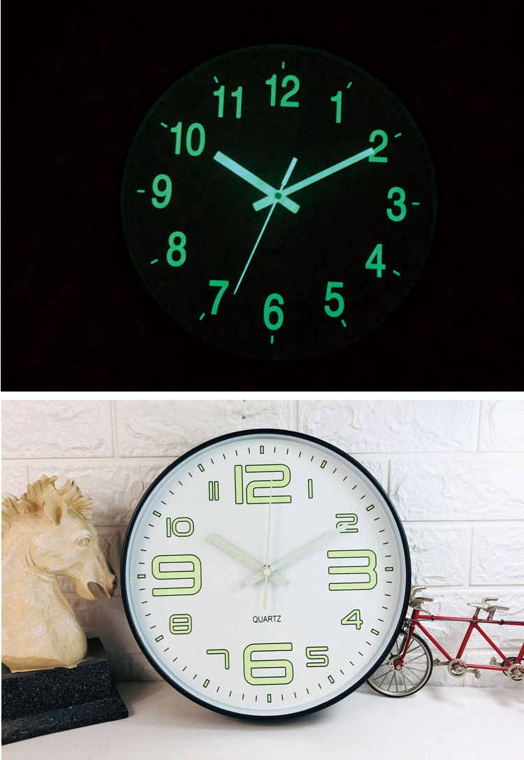 夜光数字挂钟静音墙钟创意发光客厅卧室钟表跨竟热销12寸clock