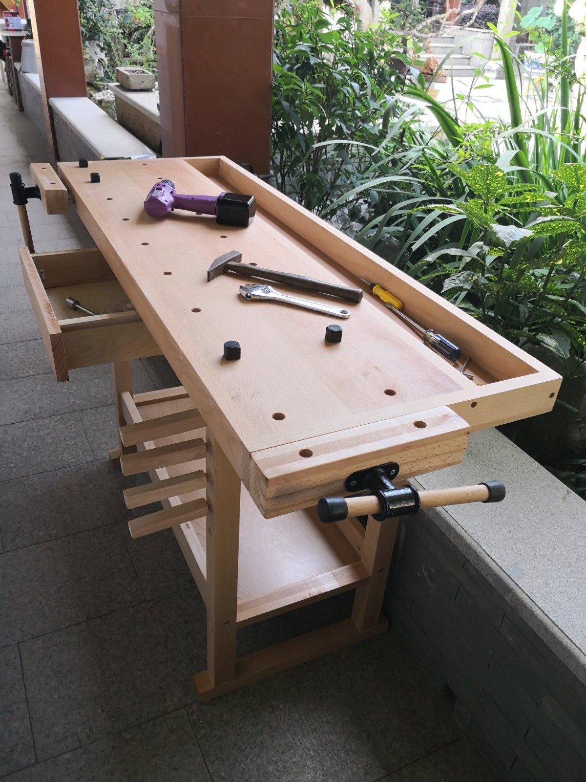 实木进口榉木工作台木工多功能操作台木桌学生diy工作台