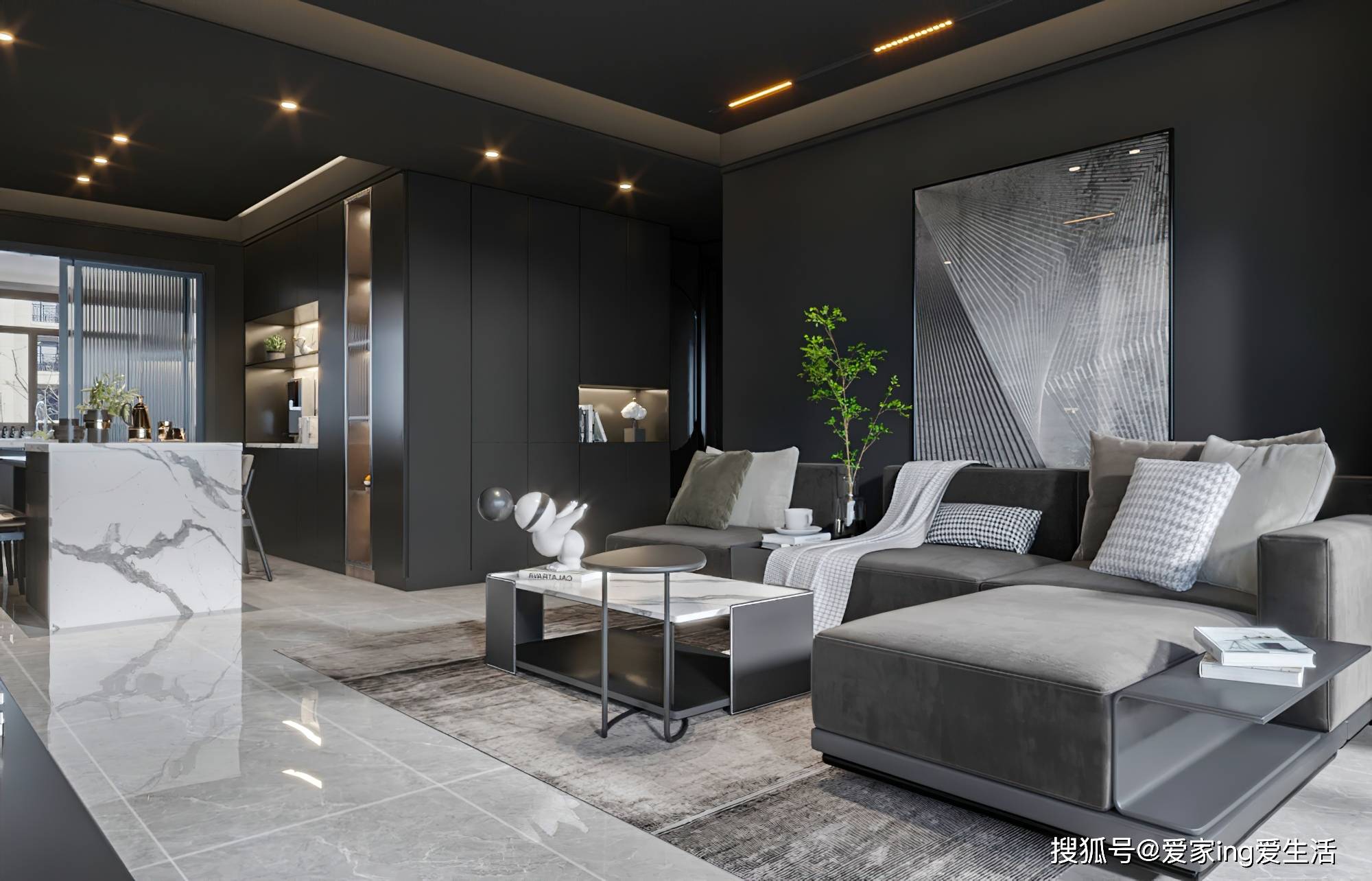 烟台装修|瑞和公馆140平现代黑白灰风格装修,简约就要这个范