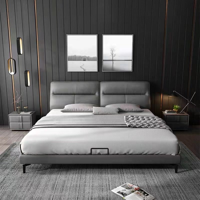 软包床头双人床简约现代真皮