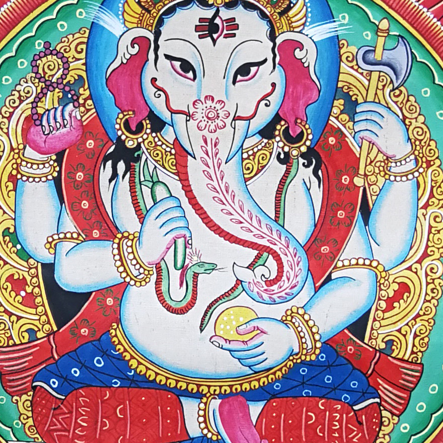 尼泊尔唐卡画师kumar lama作品彩绘象鼻财神坛城唐卡5060