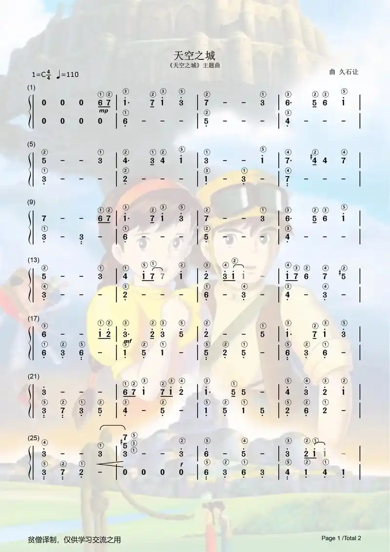 天空之城双手钢琴简谱.带指法,有多少人因为这首曲子学了钢琴# - 抖音