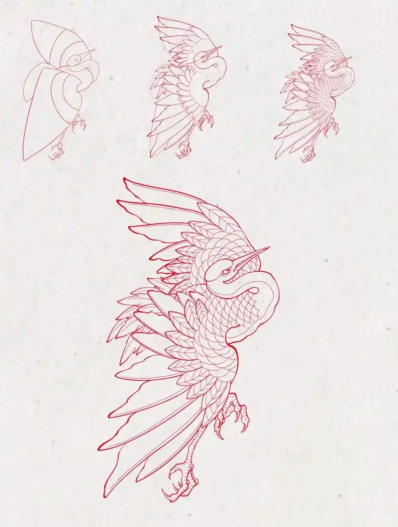 鹤绘画步骤.#手稿分享 #纹身教学 #日式老传统 #刺青 - 抖音