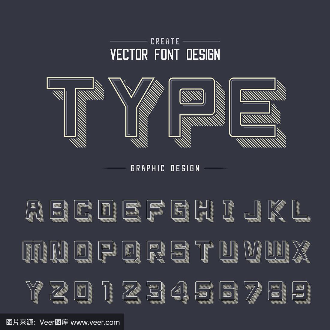 字体和字母线阴影方形字体