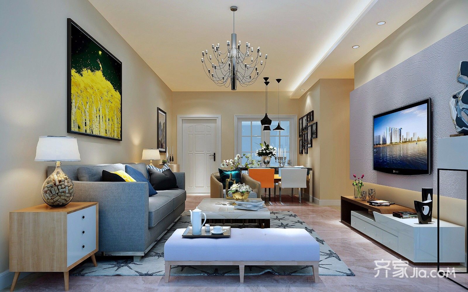 100平现代简约风二居客厅装修效果图