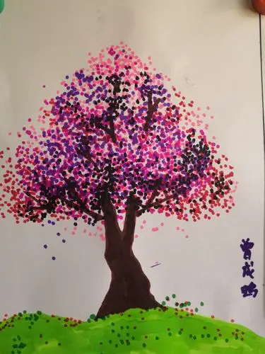 阳光画室丰都校区学生作品《点彩__大树》