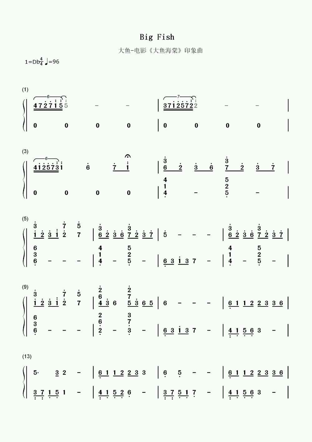 分享一下大鱼简谱双手