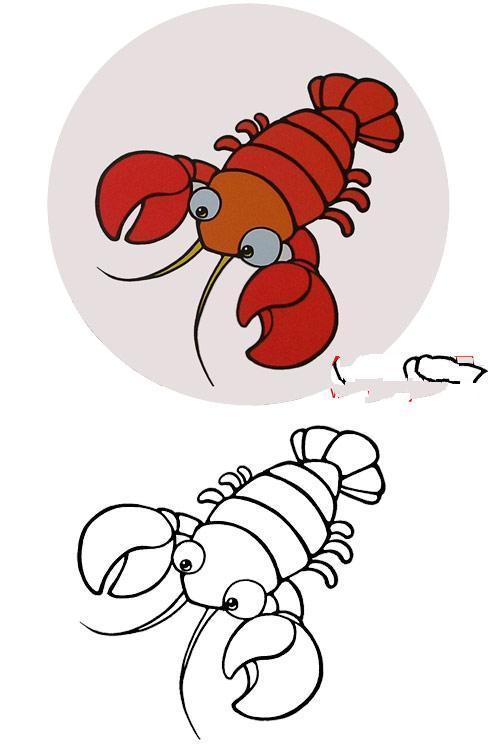 胡杨美景和三眼恐龙虾简笔画