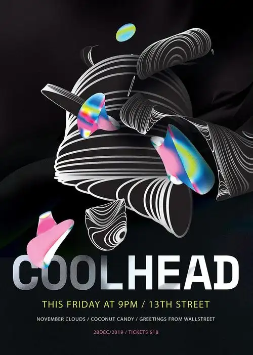 25款国外大师抽象炫酷黑白渐变元素时尚创意海报psd平面设计素材模板