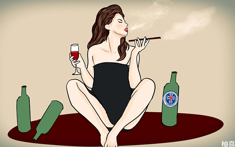 女性抽烟喝酒