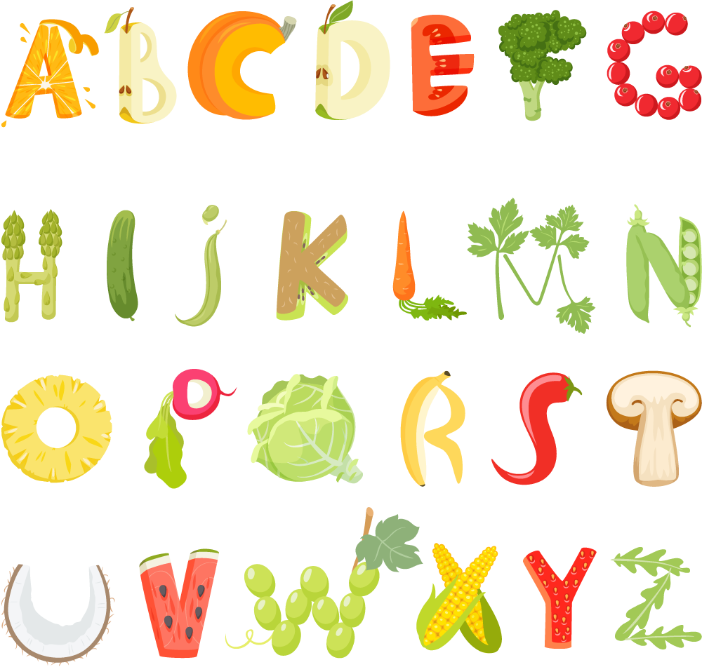 水果造型英文字母矢量素材水果造型英文字母创意设计造型图案背景图案