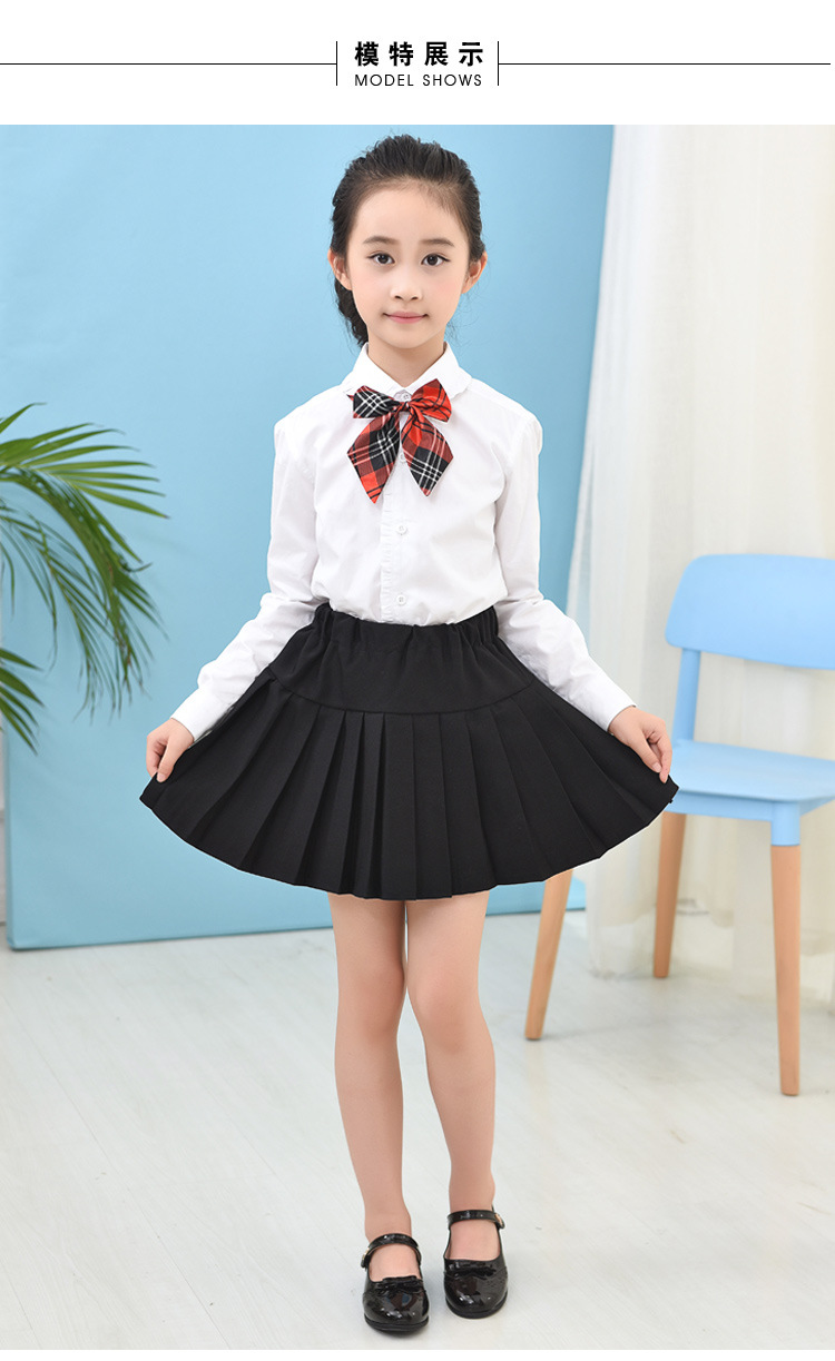 女童黑色短裙半身裙百褶裙春秋夏季中大童学生演出服红色校服班服