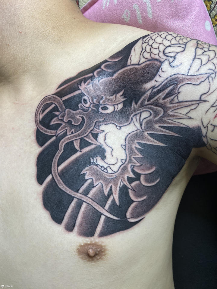 半甲 龙_纹身图案手稿图片_罗保的纹身作品集