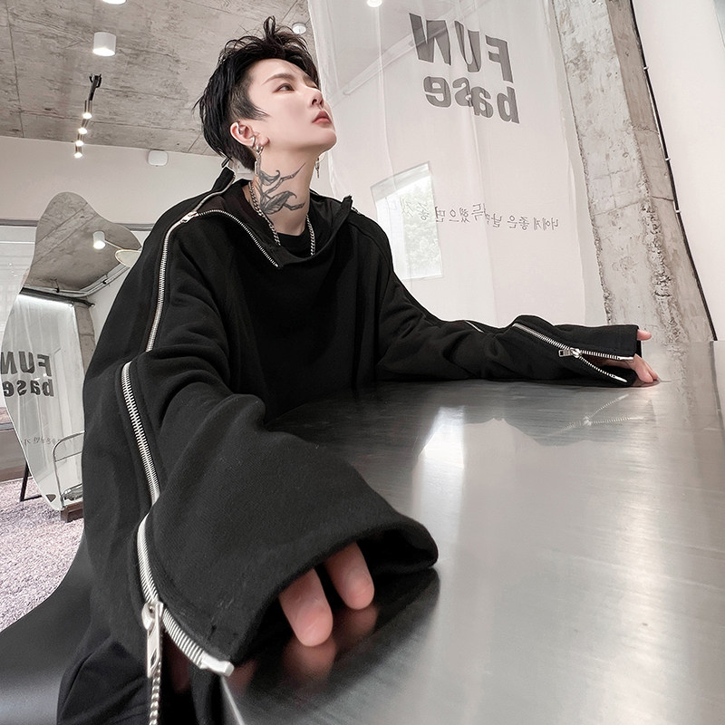 秋季山本暗黑系痞帅卫衣男ins小众双拉链设计感套头上衣发型师潮