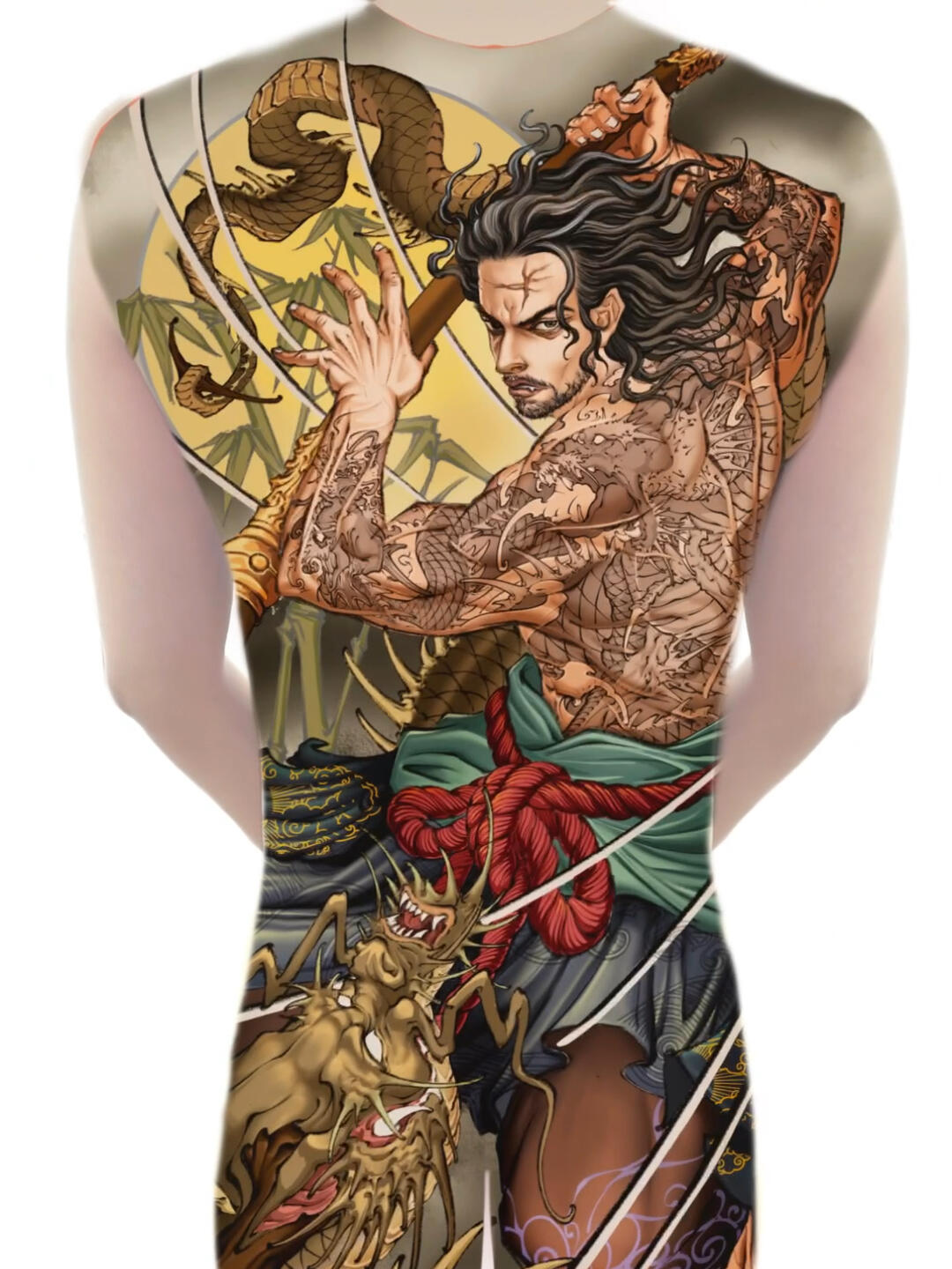 新传统满背九纹龙