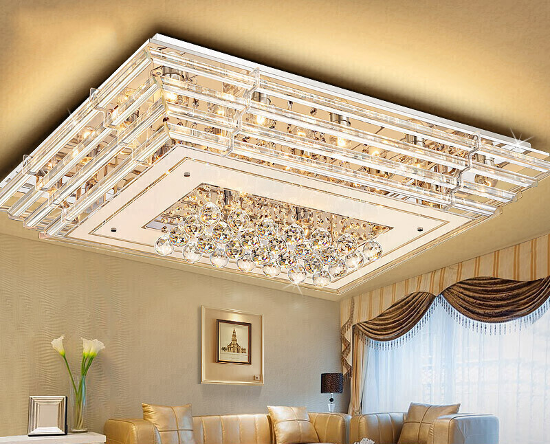 led吸顶灯客厅灯大灯水晶灯卧室灯具现代大气家用方形灯饰吸顶灯水晶