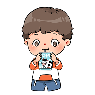 卡通喝牛奶的小孩