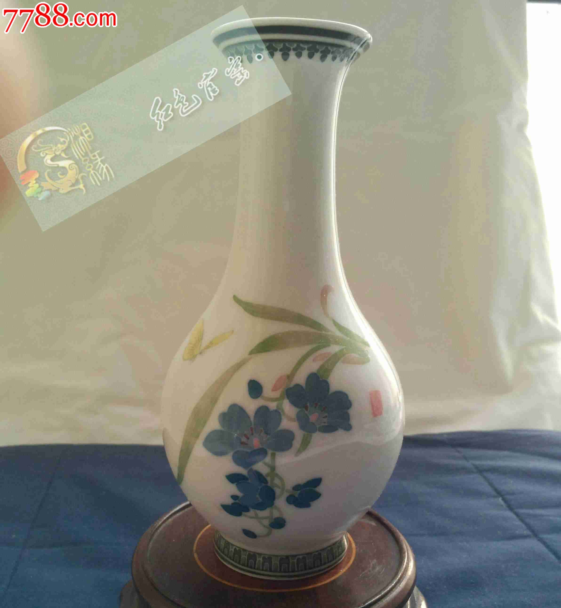 红色官窑湖南醴陵釉下五彩大球泥群力手绘小花瓶