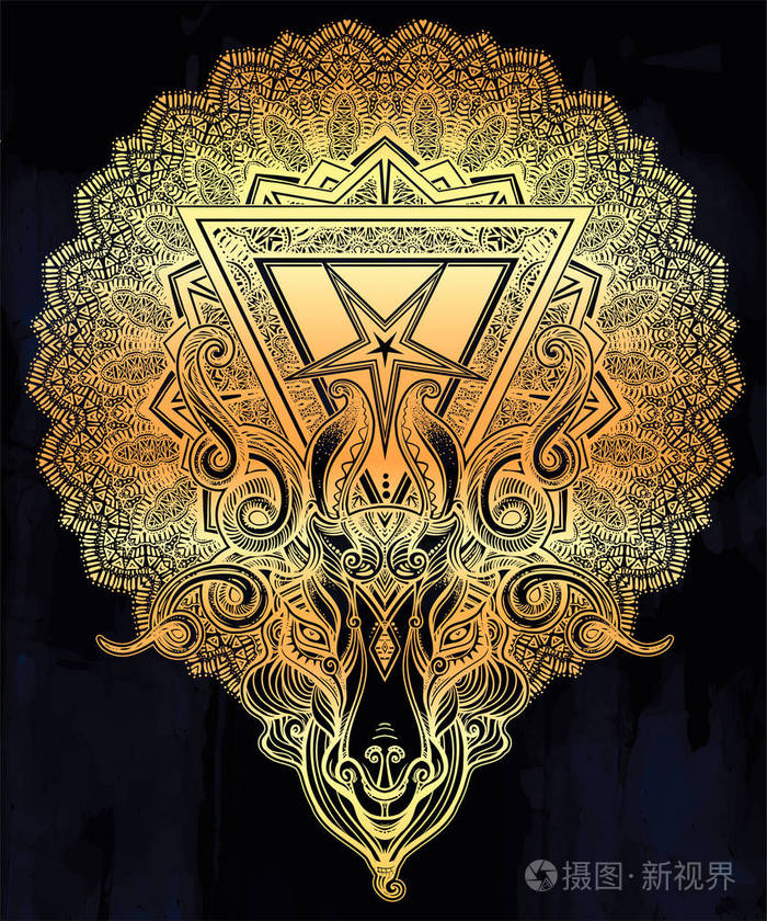 五角星在恶魔 baphomet 的头上.撒旦山羊头.二进制撒旦符号