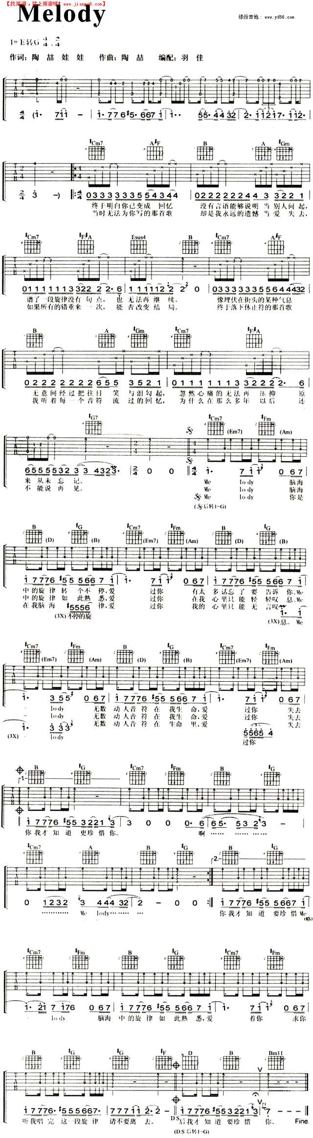 melody吉他谱