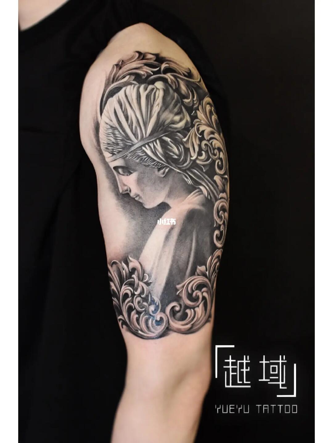 黑灰写实圣母像纹身图案/上海纹身