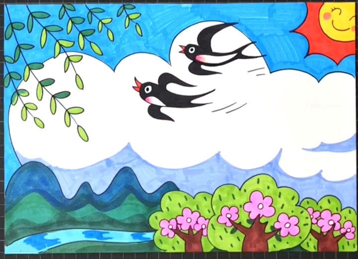 春天的风景简笔画儿童画画