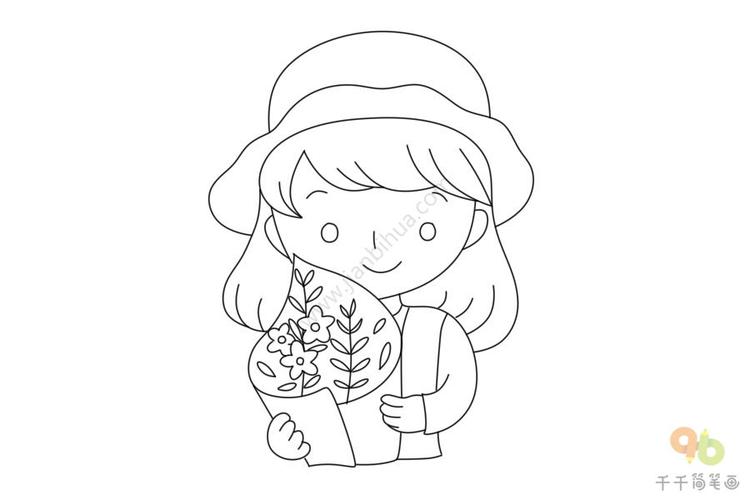 小姑娘举着一束花简笔画女孩简笔画新娘的简笔画手捧鲜花的女生简笔画