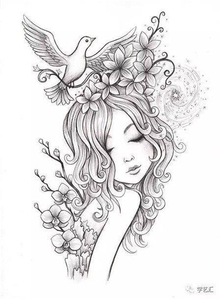 复杂线描简笔画