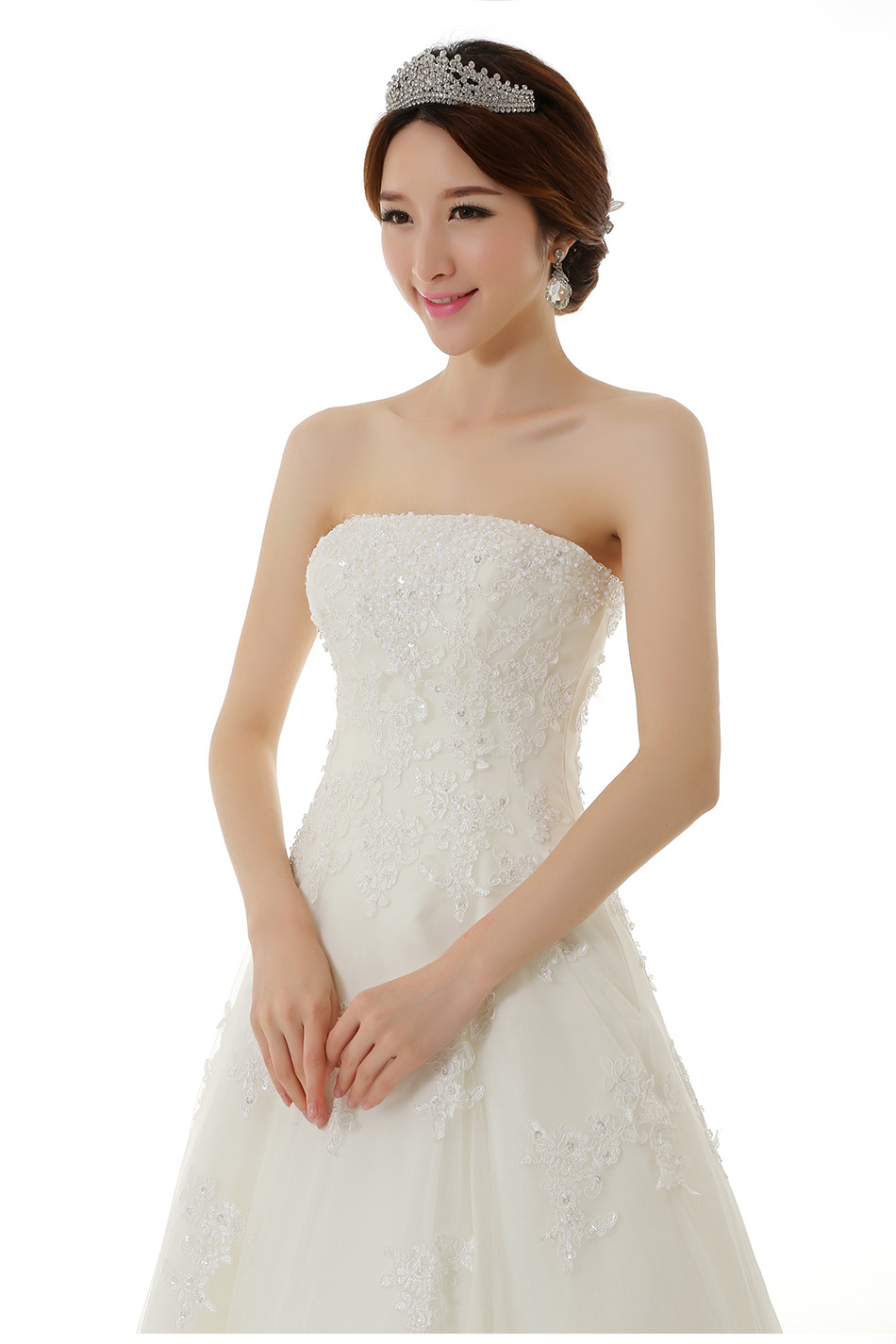 经典蕾丝高档婚纱 新娘结婚婚纱礼服定制 抹胸高腰修身婚纱批发