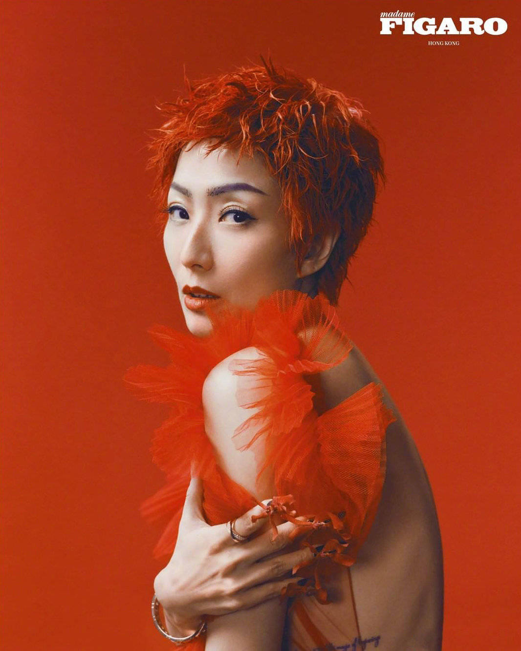 郑秀文封面大片曝光 红色短发造型前卫氛围感满满