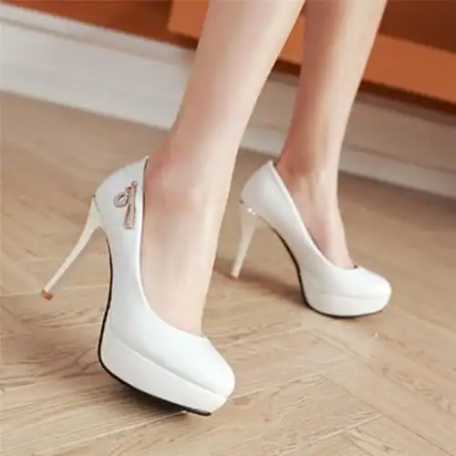 春季新款亮钻浅口单鞋防水台细跟超高跟鞋白色ol通勤职场正装女鞋