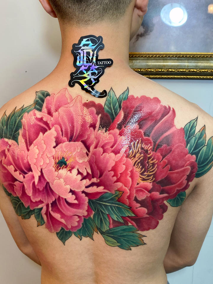 牡丹花_纹身图案手稿图片_周壮的纹身作品集