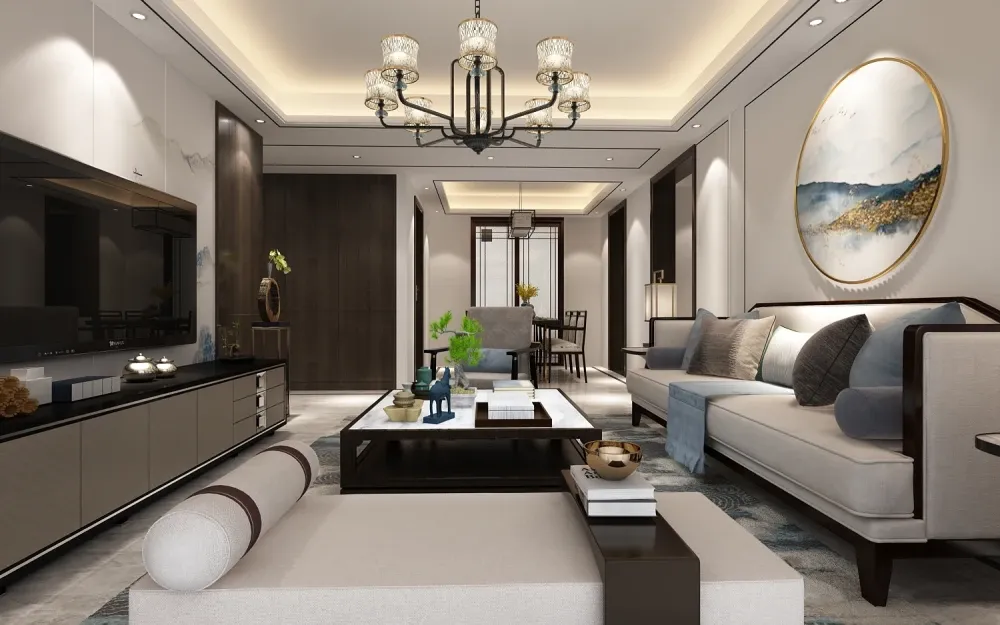 湖畔樾山140平新中式风格三室两厅装修效果图