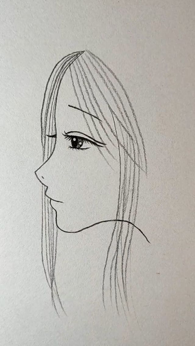 简画长发侧脸漂亮的女孩!