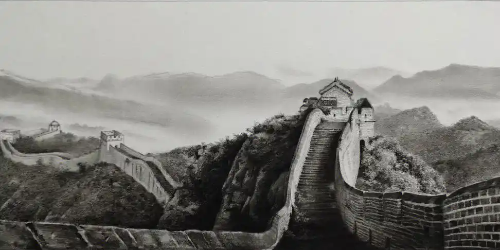 素描长期课程作品长城