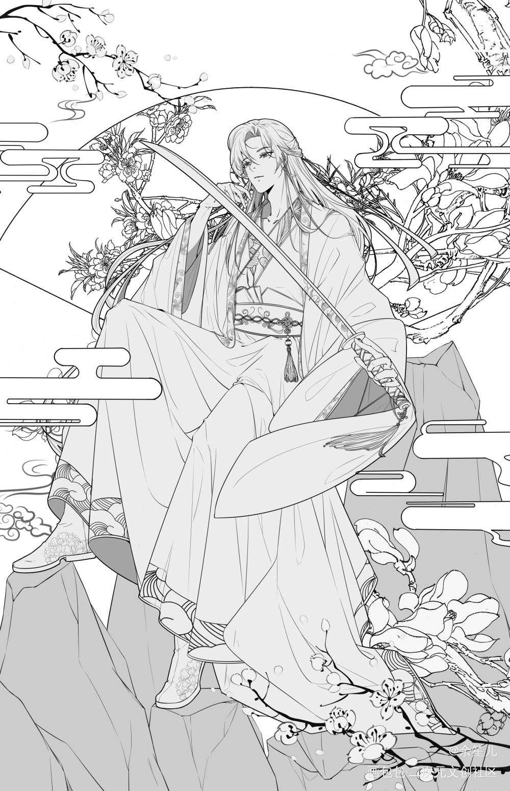 千金难买兰舟笑_唐酒卿将进酒沈泽川策舟沈兰舟古风绘画作品