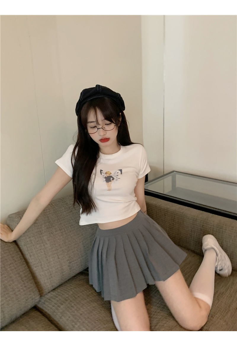 jk制服短款露脐t恤百褶短裙套装女夏休闲运动两件套装裙半身裙子 - 17