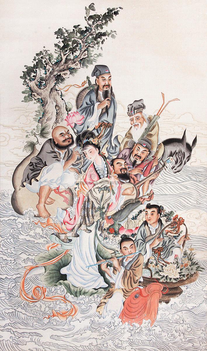 0077八仙过海立轴纸本