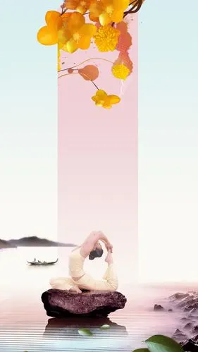 黄色花瓣瑜伽人物h5背景素材