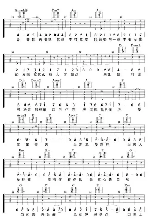 无条件吉他谱_陈奕迅_高清图片谱完整版_图片谱_17吉他网