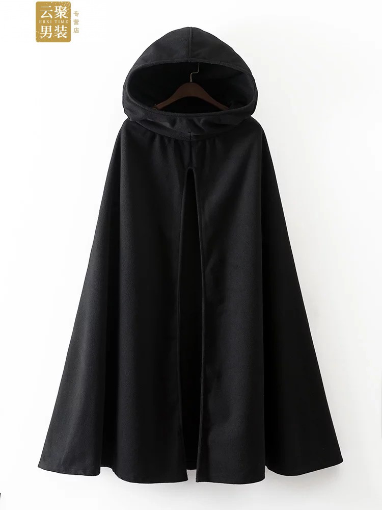 欧美风2019秋季时尚新款长袖套头色毛呢连帽斗篷大衣百搭女上衣 军