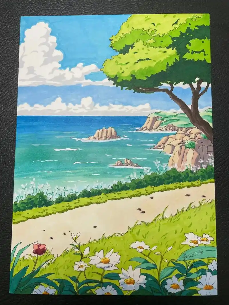 马克笔手绘,风景画.夏天的感觉#画画 #一起学画画 #画渣日 - 抖音