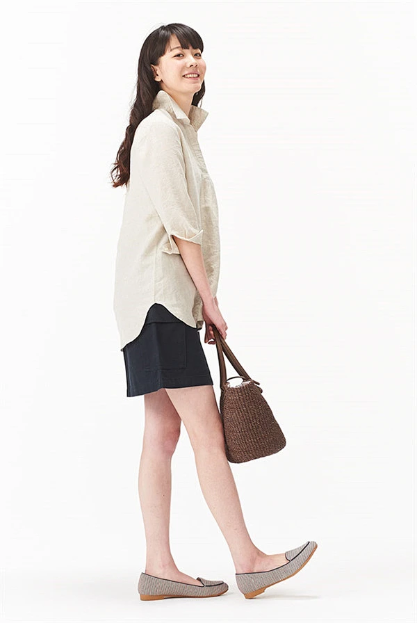 【5月新款】无印良品muji 女夏季亚麻七分袖衬衫/w4sc208香港代购